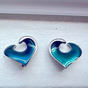 💙 Gorgeous Vintage YSL Blue Enamel Silver-tone Heart-shaped Earrings 💙🩵